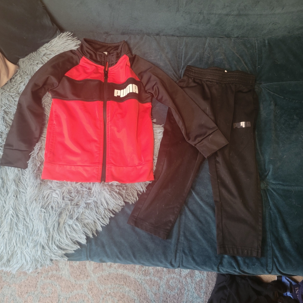 3T PUMA Kids Red and Black Tracksuit Set